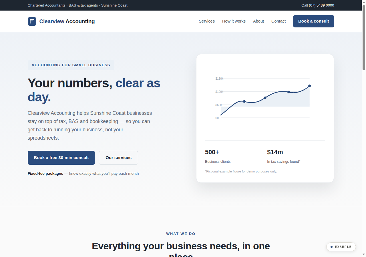 Clearview Accounting — example website preview