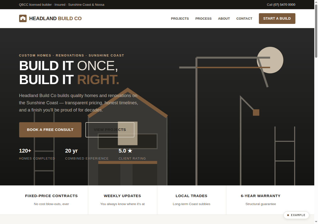 Headland Build Co — example website preview