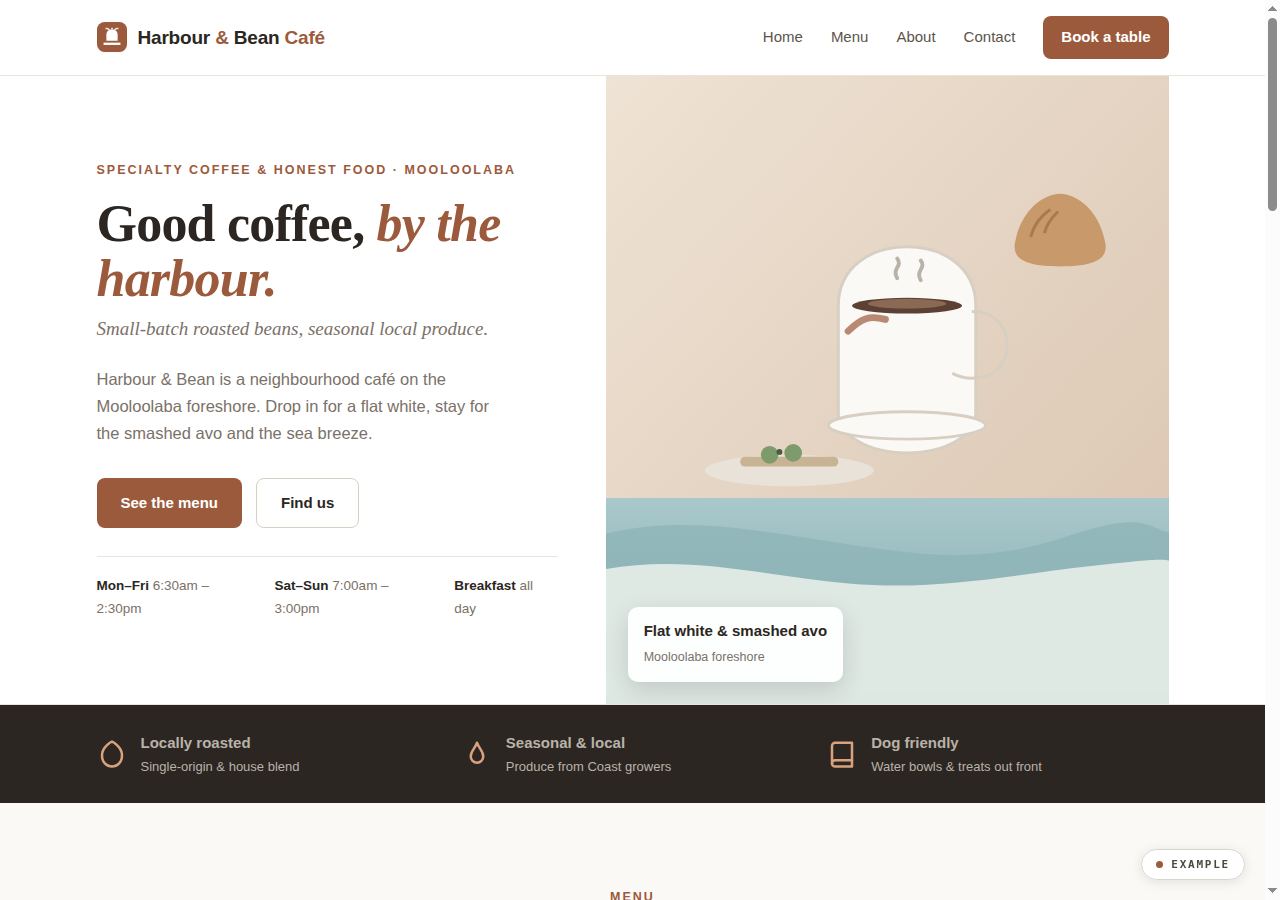 Harbour & Bean Café — example website preview