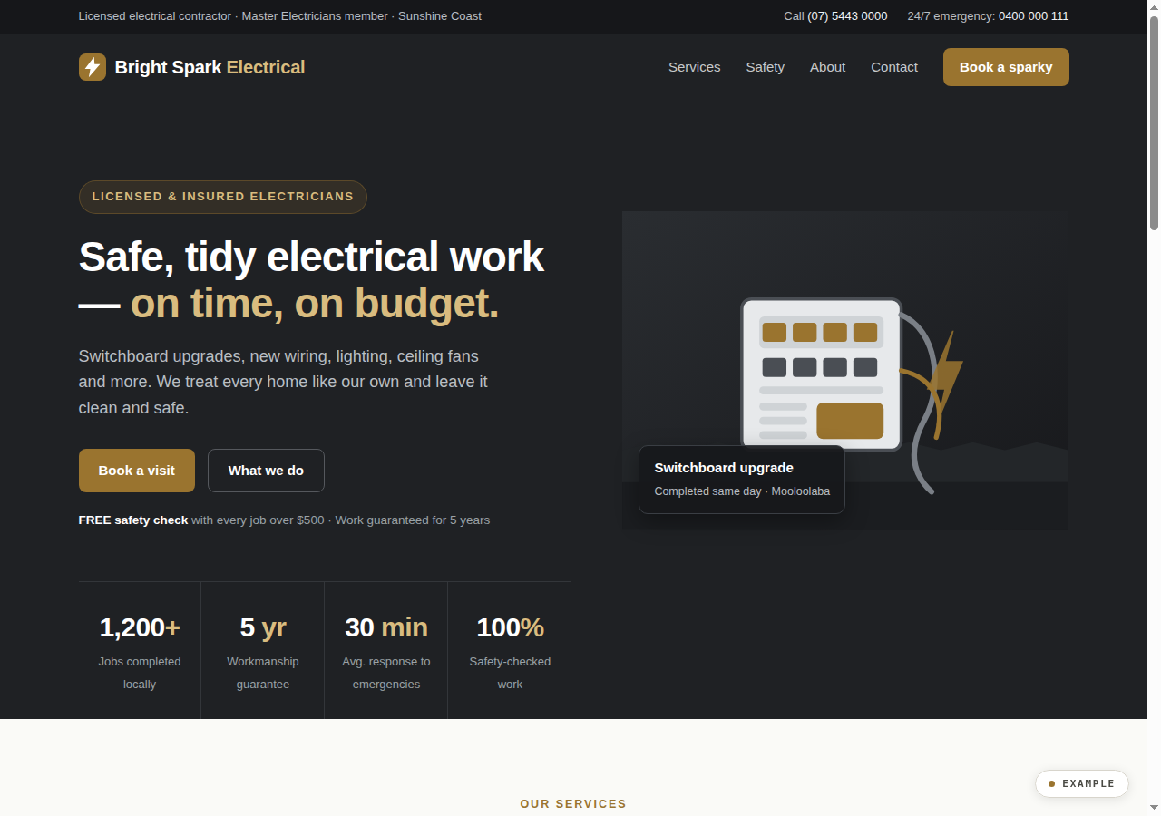 Bright Spark Electrical — example website preview