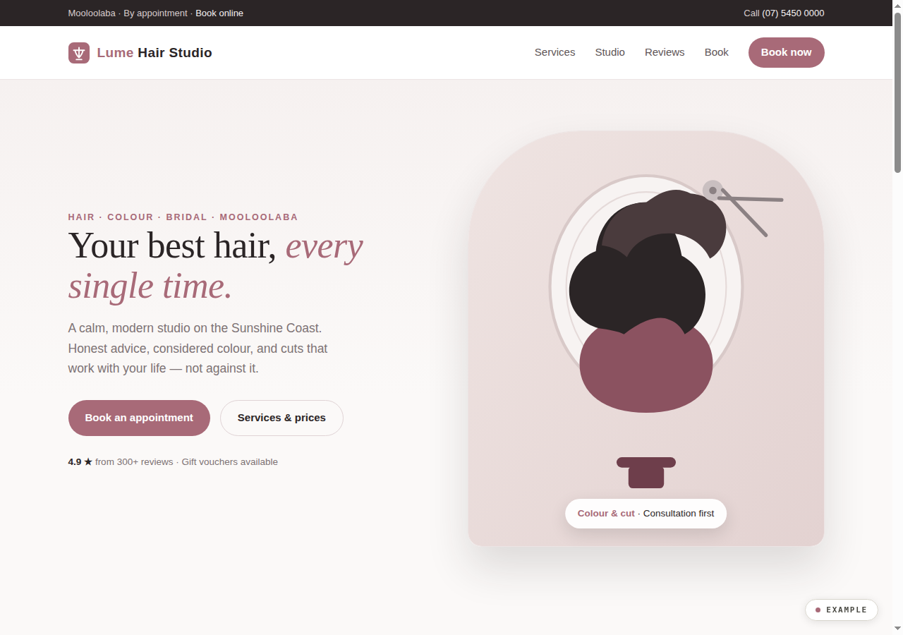 Lume Hair Studio — example website preview