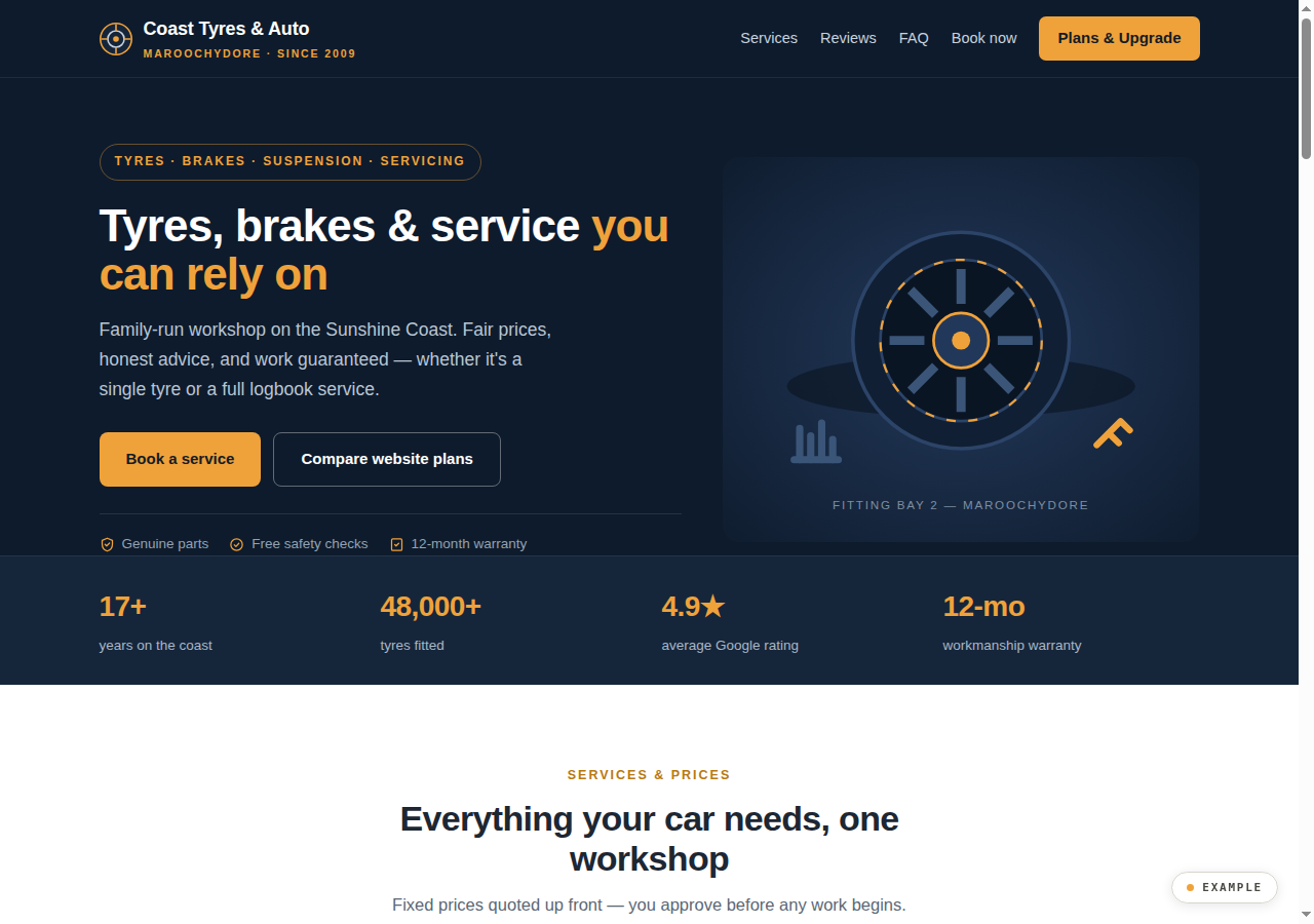Coast Tyres & Auto — example website preview