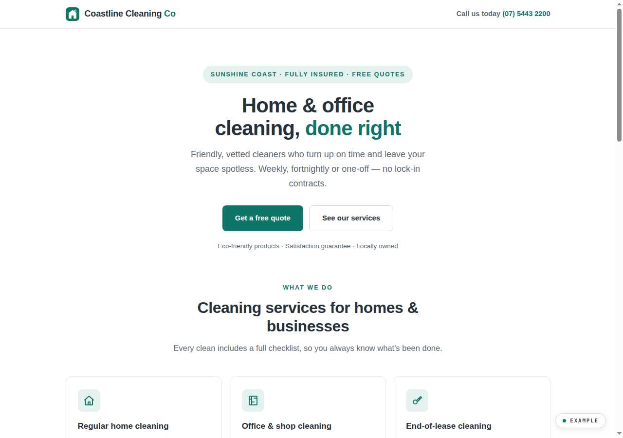 Coastline Cleaning Co — example website preview